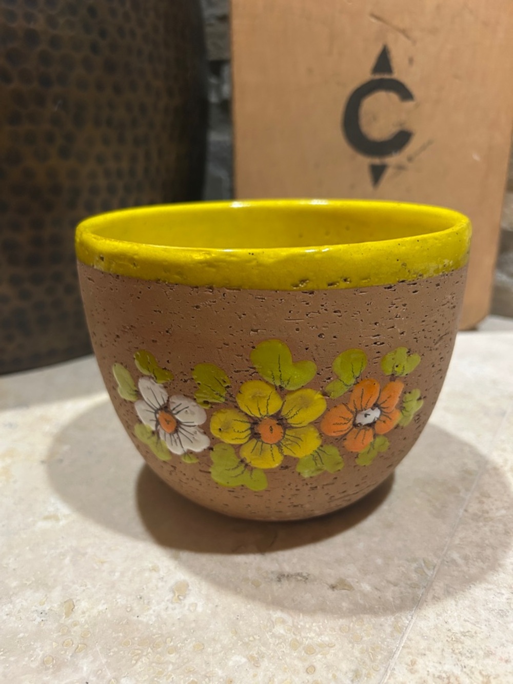 vintage Bitossi Rosenthal Netter Hand-Painted Yellow Floral Ceramic Planter
